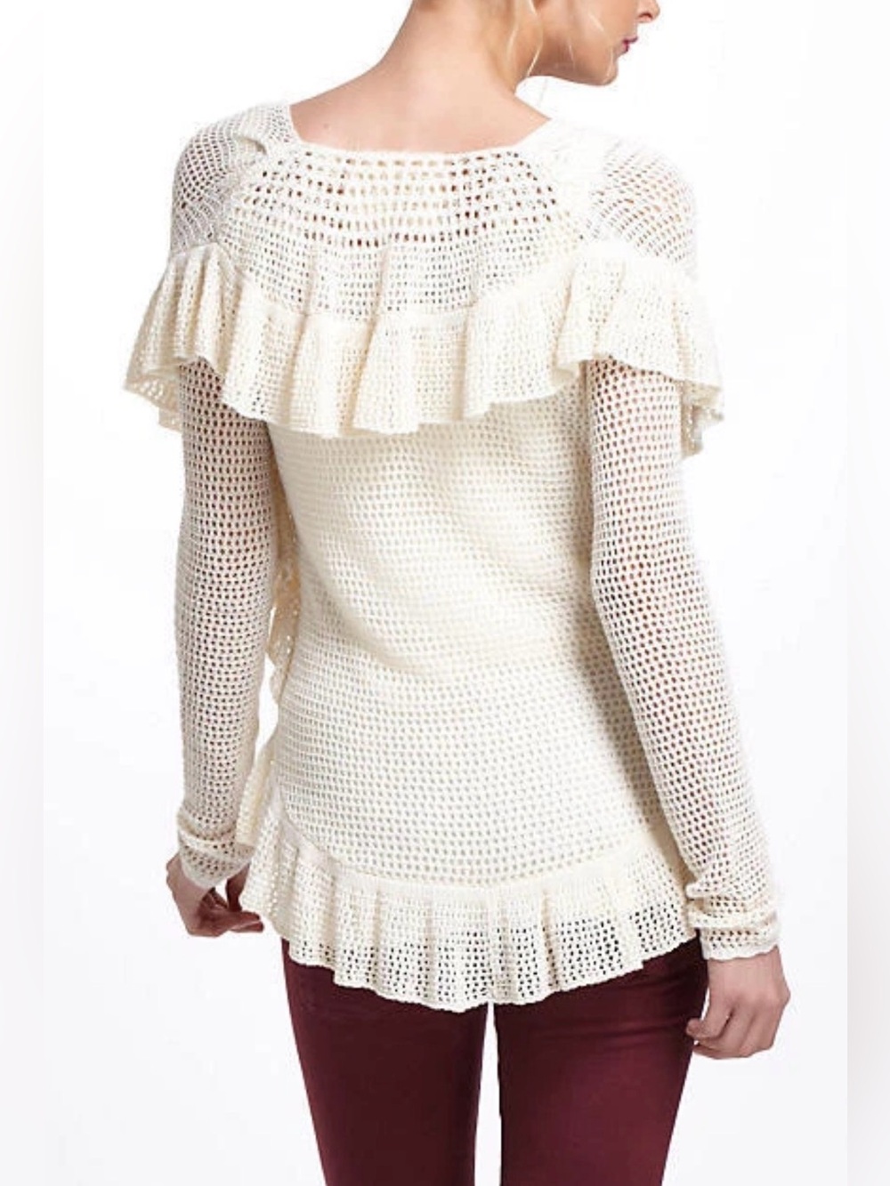 Anthropologie Angel of the North Cream Crochet Ruffle Top Size Large - Picture 4 of 11
